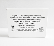 pure soap made from virgin coconut oil, nothing added, box